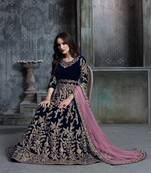 Navy blue embroidered velvet semi stitched patiyala suit