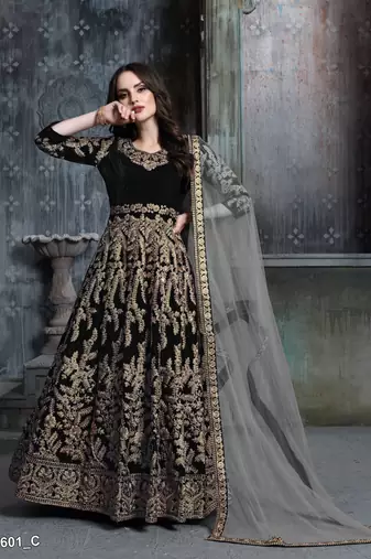 Black embroidered velvet patiyala suit