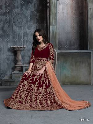 Maroon embroidered velvet patiyala suit 1