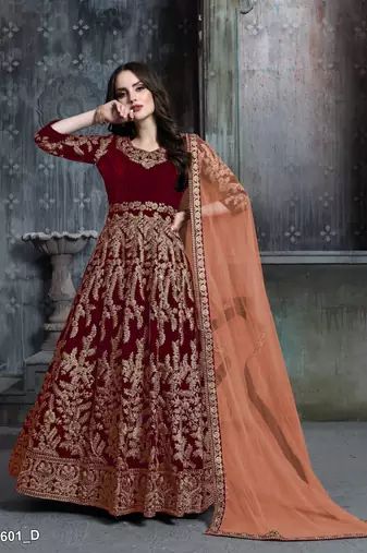 Maroon embroidered velvet patiyala suit