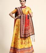 Yellow Semi-Stitched Satin Silk Lehenga Choli Set With Dupatta