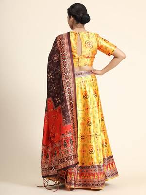 Yellow Semi-Stitched Satin Silk Lehenga Choli Set With Dupatta 4