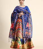 Blue Satin Silk Lehenga Choli Set With Dupatta