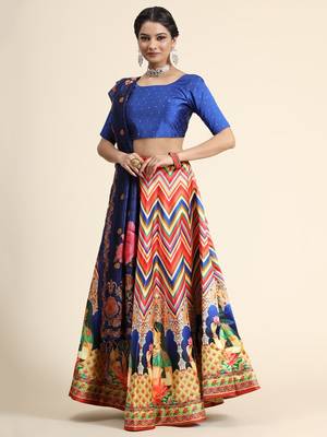 Blue Satin Silk Lehenga Choli Set With Dupatta 2