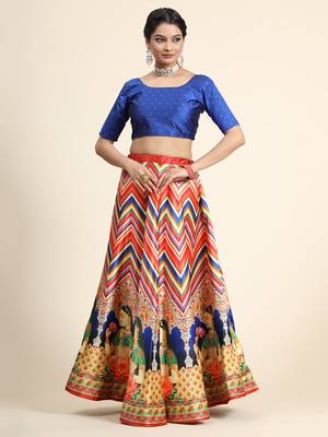 Blue Satin Silk Lehenga Choli Set With Dupatta 3