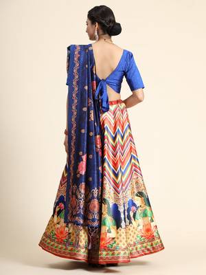 Blue Satin Silk Lehenga Choli Set With Dupatta 5