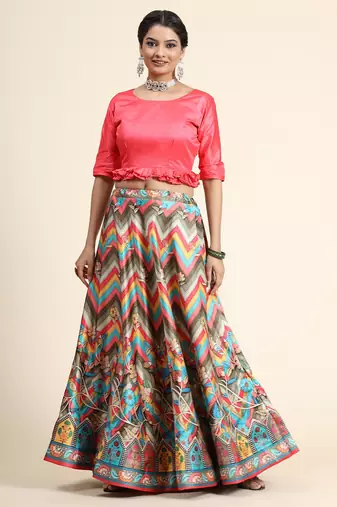Grey Semi-Stitched Lehenga Choli Set With Dupatta