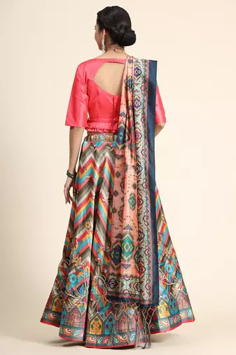 Grey Semi-Stitched Lehenga Choli Set With Dupatta