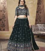 Green Pigment Foil Worked L Size Stitched Georgette Lehenga Choli For Wedding