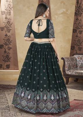 Green Pigment Foil Worked L Size Stitched Georgette Lehenga Choli For Wedding 5