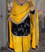 Women 's designer full heavy hand work viscose Velvet kurta with georgette dhoti and dupatta sets