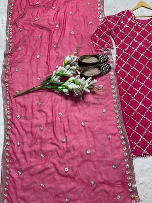 Women latest sequence work faux georgette kurta pant with dupatta sets 2