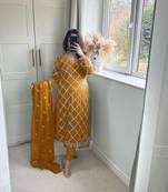 Women latest sequence work faux georgette kurta pant with dupatta sets