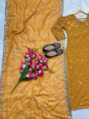 Women latest sequence work faux georgette kurta pant with dupatta sets 2