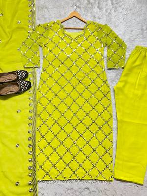 Women latest sequence work faux georgette kurta pant with dupatta sets 2