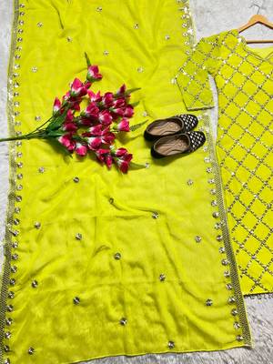 Women latest sequence work faux georgette kurta pant with dupatta sets 3