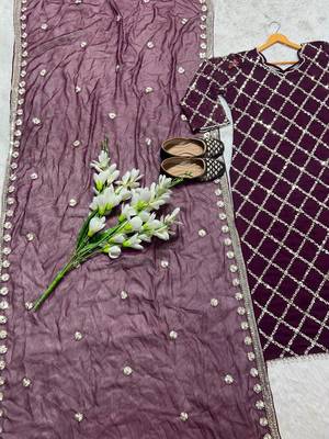 Women latest sequence work faux georgette kurta pant with dupatta sets 2
