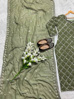 Women latest sequence work faux georgette kurta pant with dupatta sets 2