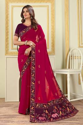 Patlani Style Beautiful Pretty Georgette Embroidery Work Saree With Unstitched Blouse 1
