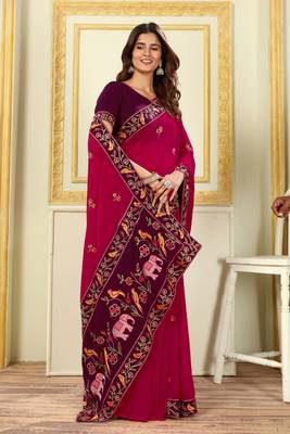 Patlani Style Beautiful Pretty Georgette Embroidery Work Saree With Unstitched Blouse 2