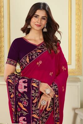 Patlani Style Beautiful Pretty Georgette Embroidery Work Saree With Unstitched Blouse 3