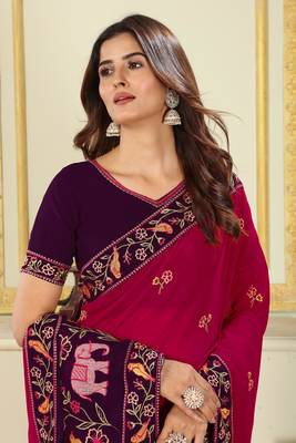 Patlani Style Beautiful Pretty Georgette Embroidery Work Saree With Unstitched Blouse 4