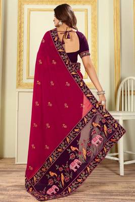 Patlani Style Beautiful Pretty Georgette Embroidery Work Saree With Unstitched Blouse 5