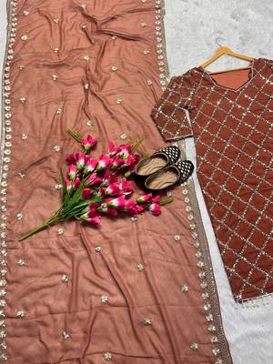 Women latest sequence work faux georgette kurta pant with dupatta sets 2