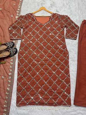 Women latest sequence work faux georgette kurta pant with dupatta sets 3