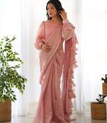 ready to wear jimmy choo fabric prewrapped reay to wear saree with full stitched blouse