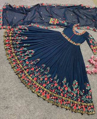 Full flared hand embroidered gown with dupatta sets 4