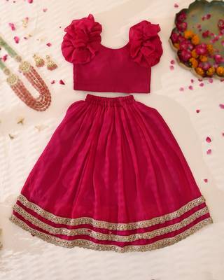 Girls's Magenta Lehenga Top Set 1