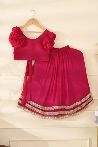 Girls's Magenta Lehenga Top Set