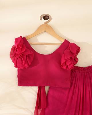 Girls's Magenta Lehenga Top Set 3