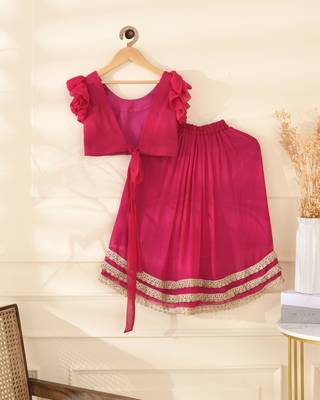 Girls's Magenta Lehenga Top Set 4