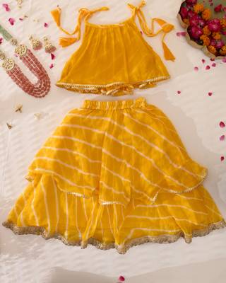 Girl's Yellow Leheriya Lehenga Set 1