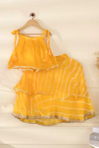 Girl's Yellow Leheriya Lehenga Set