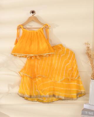 Girl's Yellow Leheriya Lehenga Set 4