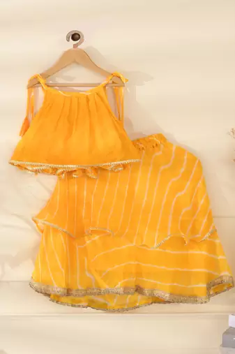 Girl's Yellow Leheriya Lehenga Set