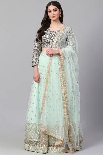 Outstanding Sky Blue Sequins Soft Net Lehenga Choli With Dupatta
