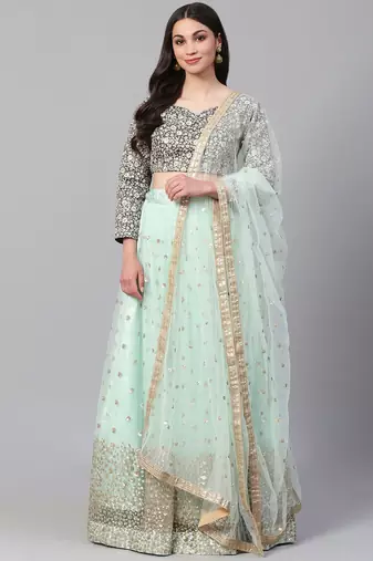 Outstanding Sky Blue Sequins Soft Net Lehenga Choli With Dupatta