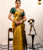 Gold Faux Banarasi Silk Saree With Blouse Piece.