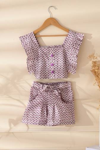 Girl's white printed top and shorts set