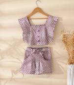 Girl's white printed top and shorts set