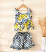 Girl's grey printed top and shorts set