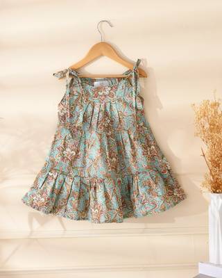 Girl's blue tiered flared dress 1