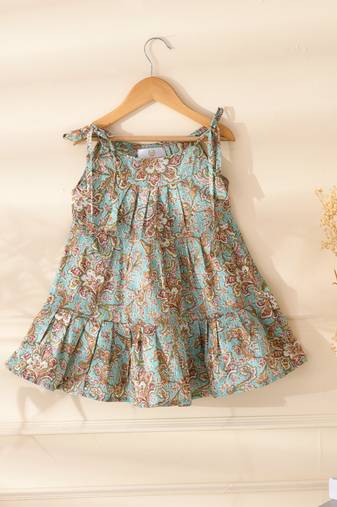 Girl's blue tiered flared dress