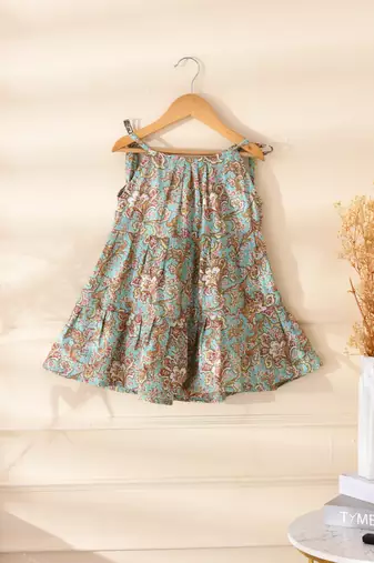 Girl's blue tiered flared dress