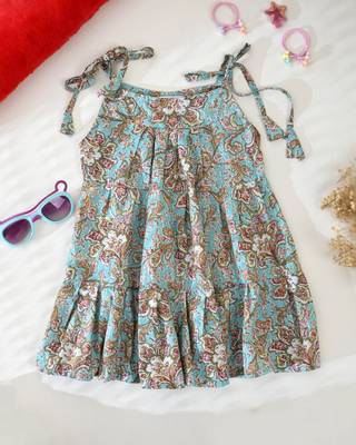 Girl's blue tiered flared dress 4