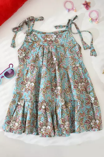 Girl's blue tiered flared dress